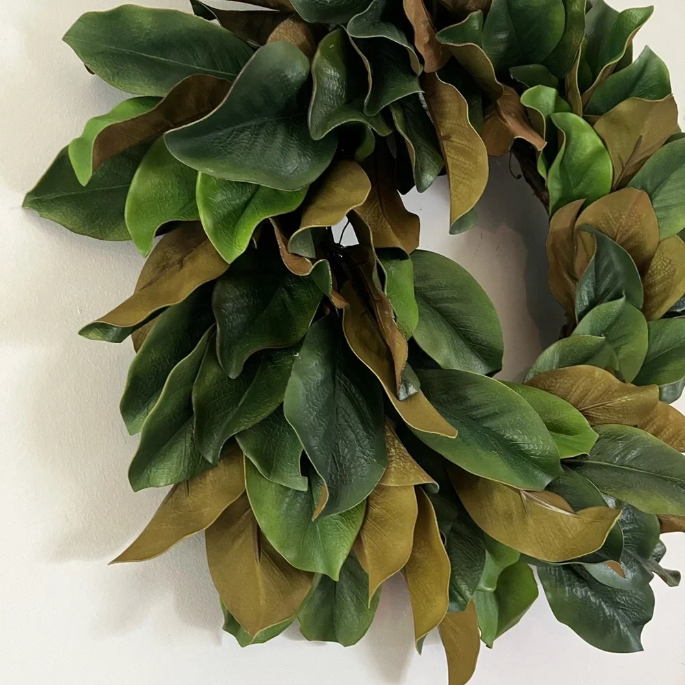 Hand Crafted Magnolia Wreath Natural Touch Foliage Green Brown Extra Large 28”